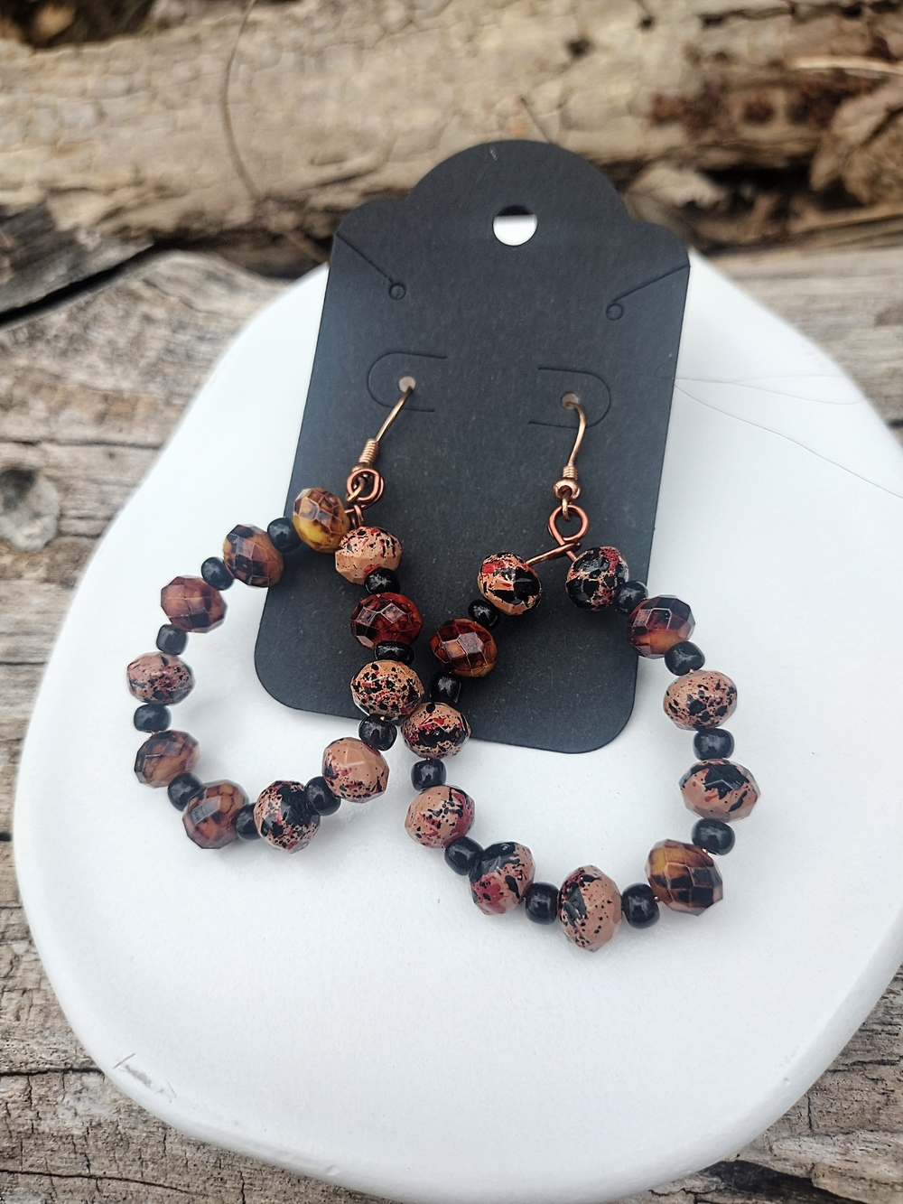 Black And Burgundy Copper Hoop Earrings